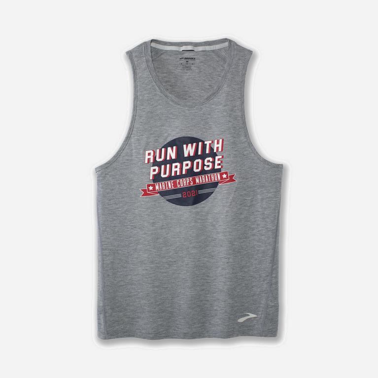 Brooks Distance Graphic Mens Running Tank Top - Heather Ash/Purpose/Grey - Philippines (297613ABD)